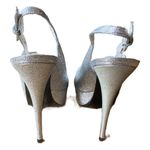 Stuart Weitzman Pump Vevey Galactic Silver Glitter Peep Toe Spain Leather 8 EUC Photo 2