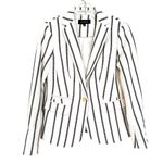 Talbots  Pinstriped‎ Textured Summer Jacket Blazer Women's 2 Ivory Navy Career Photo 0