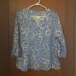 J.Jill Love Linen Blue Floral 3/4 Sleeve Relaxed Fit Popover Top Photo 0
