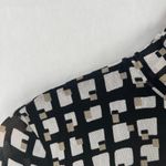 Anne Klein  Top Womens Medium Black White Mesh Lined Geometric Print Mock Neck Photo 2