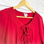 Worthington  Sexy Red Double Tie Keyhole 3/4 Sleeve Blouse Top Size Large Photo 4