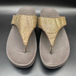 FitFlop  Womens Lulu Glitter Toe Post‎ Strap Leather Sandals Flip Gold Size 10 Photo 0