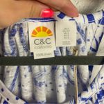 C&C California  100% Linen Sleeveless Tank Top Size Small White Blue Beach Costal Photo 3