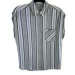 WAYF Anthropologie Striped Lightweight Sleeveless Collared Rayon Button Up Sz L Photo 0