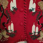 Victoria Jones VINTAGE Red Candles Bows Embroidered Sequin Ugly Christmas Sweater Vest Size M Photo 3