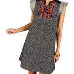 THML  Embroidered Shift Gold Flutter Sleeve With Black Velvet Collar Knit Dress Photo 0