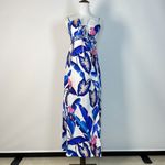 Farm Rio NWOT  Linen Off-White Blue Foliage Maxi Dress Size L Photo 5