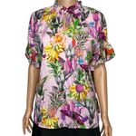 Robert Graham  Paige Palm Ruffle-Trim TropicalPrint Keyhole Top size Medium Photo 1