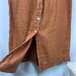 Nicole Miller  L orange Rust Button-Front Midi Skirt 100% linen elastic waist tie Photo 5