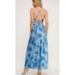Sweet Lemon Womens Floral Crisscross Back Fully Lined Maxi Dress Blue Large NWT Photo 4
