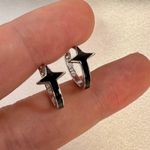 14mm Star Small Hoop Earrings for Men Women,Streetwear Punk Hip Hop Unisex Style Silver Photo 3