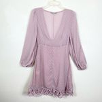 SheIn  Mauve Swiss Dot Lace Puff Long Sleeve Deep V Neck Dress Photo 1