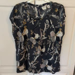 Rachel Zoe  Floral Linen Blend Cap Sleeve Button Back Top Womens Large Photo 0