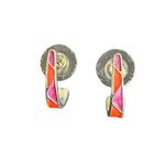 Women's half hoop orange and purple post disc back fashion jewelry earrings Photo 0