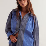 Free People NWT We The Free Striped Up Shirt - Blue Combo Size XL Photo 0