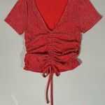 Red Glitter Ruched Short Sleeve Tee T Photo 0