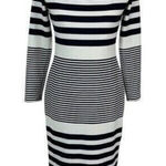Eliza J  Dress 8 Navy White Striped Back Zip Classic Career Photo 0