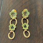 Oscar de la Renta  Gold and Green Floral Earrings Photo 2