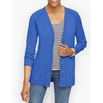Talbots  V-NECK POINTELLE GIRLFRIEND CARDIGAN Blue Mature Career Office Sz L Photo 4