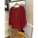 NWT Alyx Women's‎ XLTop Long Sleeve Red Blouse Open Sleeve Pleated Dressy Career Size XL Photo 1