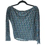 See By Chloe  Womens Top Boat Neck Wool Blend Long Sleeve Geometric Blue 4 Photo 1
