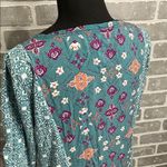 Anthropologie AKEMI + KIN Teal Inkatha Mixed Print Top Shirt Blouse Sz Large Photo 7