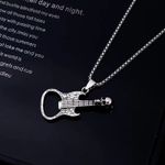 Skull Guitar Pendant Necklace for Men Women Streetwear Unisex Hip Hop Style Silver Photo 2