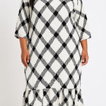 Ashley Stewart  Black & White Gingham Ruffle Hem Midi Dress NWT Size 34/36 Photo 0