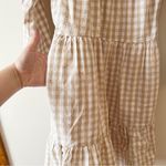 J.Crew  Seersucker Ruffle Neck Mini Dress Size 6 Side Zip Cotton Tan/White Plaid Photo 6