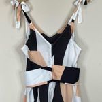 Chic Me CBR  black tan geometric print tie shoulder belted midi dress M NEW Photo 5