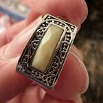 JJG (Jonette) Clip Earrings, Ivory Acrylic Swirl, Ornate ST Trapezoid Vintage Silver Photo 4