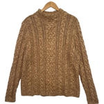 Lands End Sweater Womens XL 18 Tan Cable Knit Mock Neck Wool Blend Fisherman Brown Photo 0