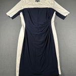 Ralph Lauren Lauren Sheath Dress Womens 16 Navy White Colorblock Ruched Pullover Photo 0