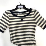 Ganni Striped Soft Cotton Rib Short Sleeve Dress Small Photo 1