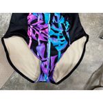 The Slim suit one piece swimsuit ruched front black blue purple leaf print Size M Photo 12