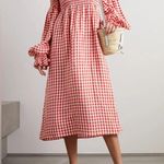 Sleeper Atlanta Linen Gingham Midi Dress Off Shoulder Red Size XS Photo 4