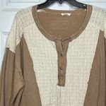 J HER Medium Long Sleeve Crochet Henley Top Brown Boho Western Cowgirl Photo 1