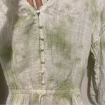 Aerie White and Green Tie Dye Button Front Linen Blend Romper Small Photo 7