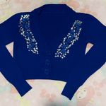 Boutique Royal Blue designer cropped cardigan with roses, beads & Sequins ( NEW) S Photo 0