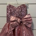 Pink Sequin Strapless Bow Dress Size 6 Photo 4