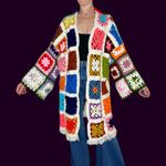 Vintage Handmade Colorful Granny Square Crochet Hippie Open Cardigan Multiple Photo 1