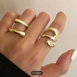 2 Pieces Vintage Inner Style Geometric Punk Alloy Exaggerated Stacked Rings Gold Photo 0