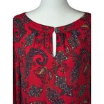 Loft  Womens Blouse Size M Red Paisley Boatneck Long Sleeve Boho Artsy Maximalism Photo 4