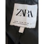 ZARA Womens Black Faux Vegan Leather Long Sleeve Button Blazer Coat Jacket Sz M Photo 2