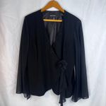 Dawn Joy Vneck Beaded Trim Dressy Cocktail Evening Jacket Flower Brooch SZ Large Black Photo 10