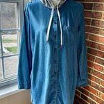 Tommy Hilfiger Blue Chambray Long Sleeve Shirt Dress Gray Hoodie Weekend Casual Photo 0