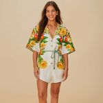 Farm Rio NWT Off-White Picnic Flowers Euroflax™ linen Premium Linen Romper Photo 1
