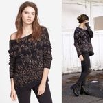 Free People  • Floral Fields sweater black tan knit linen alpaca fuzzy zipper Photo 1