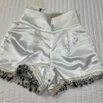 Elegant Wool Blend Golden High Waist Festive Striped Fringe Shorts in Size L Black Size L Photo 13