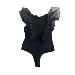 NY & CO Black Ruffle Shoulder Bodysuit Size Small Photo 1